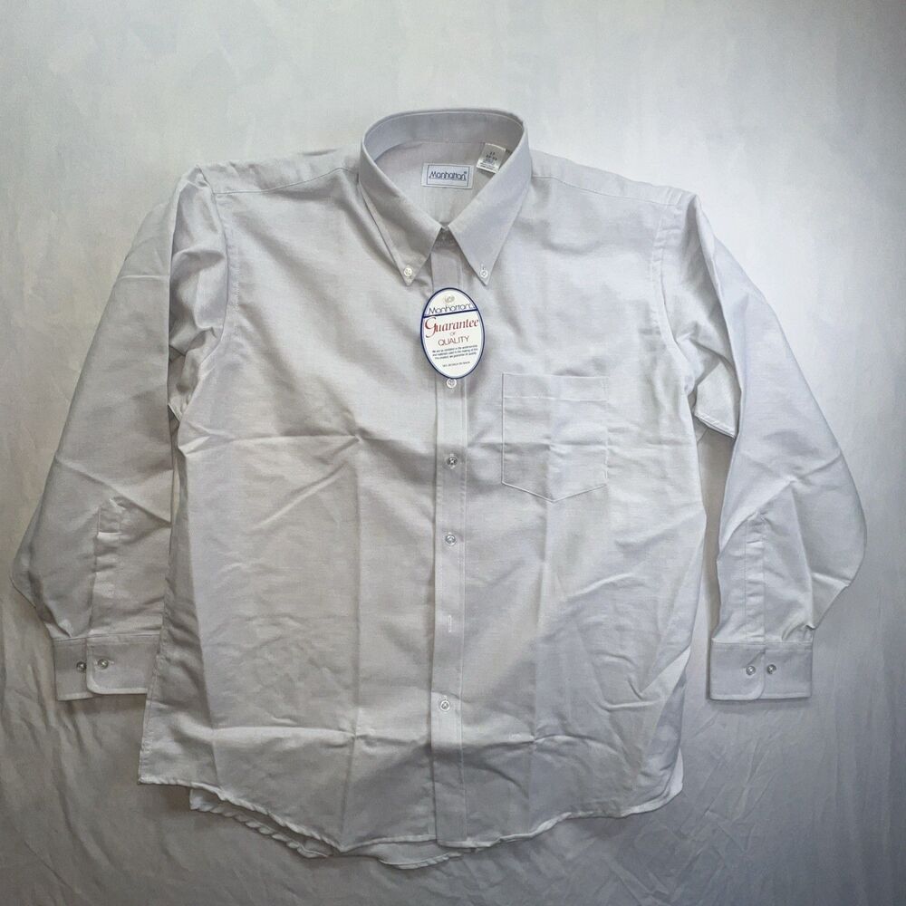 NWT Vintage Manhattan Long-Sleeve‎ Button-up White Dress Shirt 17 32-33 Oxford